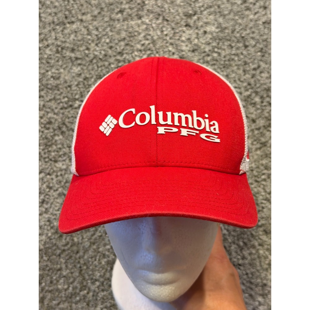 Columbia Hat Mens S/M Red PFG Mesh Ball Cap Georgia Flag Patch Flexfit
